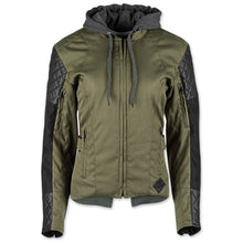 Load image into Gallery viewer, SPEED AND STRENGTH Women&#39;s Double Take Olive Textile-Leather Jacket