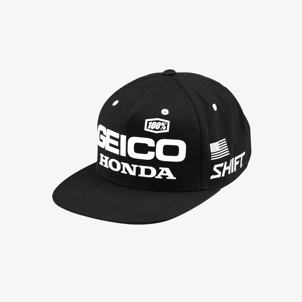 100% PODIUM Snapback Hat GEICO-HONDA Black-White OSFM