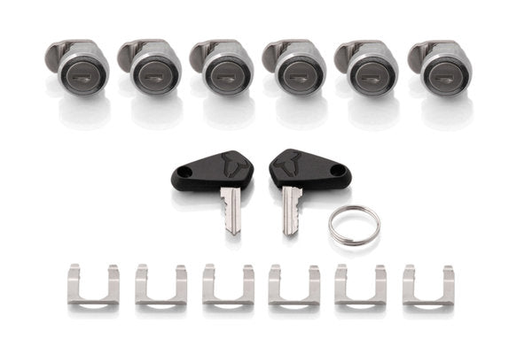 SW MOTECH TRAX lock set. 6 matching locks, 2 keys. Simultaneous locking